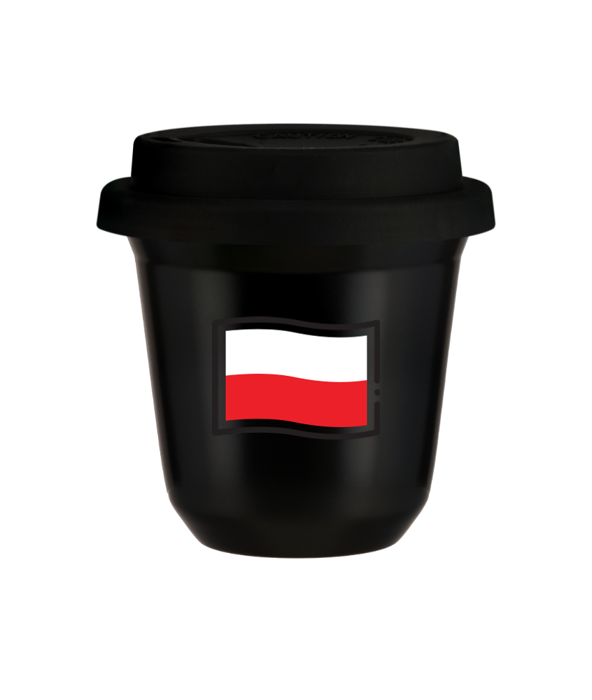 Kubek czarny 150 ml, FLAGA POLSKI (czarny) z pokrywka czarna kubek termiczny na kawe | 85,00 zł