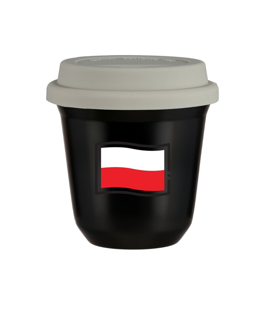 Kubek czarny 150 ml, FLAGA POLSKI (czarny) z pokrywka biala kubek termiczny na kawe | 85,00 zł