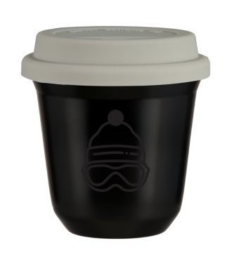 Kubek czarny 150 ml, CZAPKA (czarny) z pokrywka biala