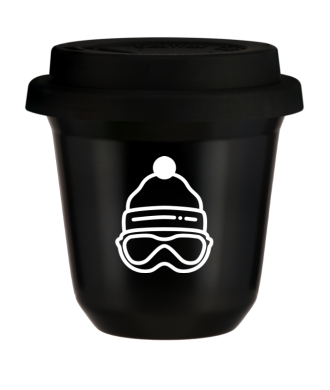 Kubek czarny 150 ml, CZAPKA (bialy) z pokrywka czarna