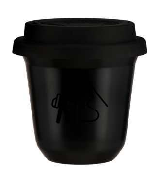 Kubek czarny 150 ml, WSPINACZKA 2 (czarny) z pokrywka czarna