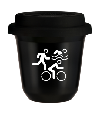 Kubek czarny 150 ml, SPORTY (bialy) z pokrywka czarna