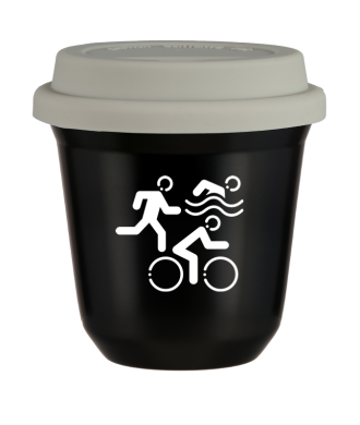 Kubek czarny 150 ml, SPORTY (bialy) z pokrywka biala