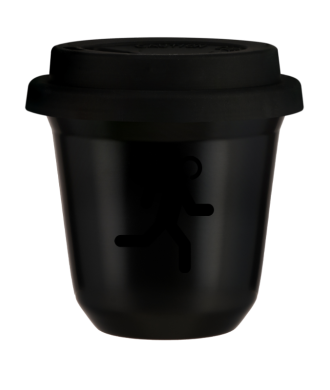Kubek czarny 150 ml, BIEGACZ z pokrywka czarna