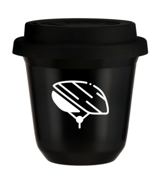 Kubek czarny 150 ml, KASK (bialy) z pokrywka czarna
