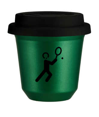 Kubek 150 ml ZIELONY METALIC "Tenis 1", z czarną pokrywką Kubek 150 ml ZIELONY METALIC "Tenis 1", z czarną pokrywką