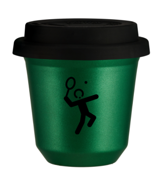 Kubek 150 ml ZIELONY METALIC "Tenis 2", z czarną pokrywką Kubek 150 ml ZIELONY METALIC "Tenis 2", z czarną pokrywką