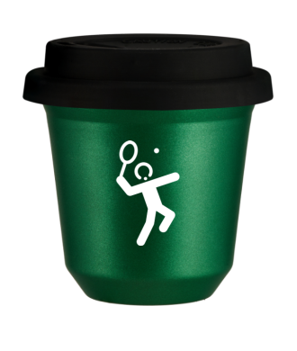 Kubek 150 ml ZIELONY METALIC "Tenis 2 (biały)", z czarną pokrywką Kubek 150 ml ZIELONY METALIC "Tenis 2 (biały)", z czarną pokrywką