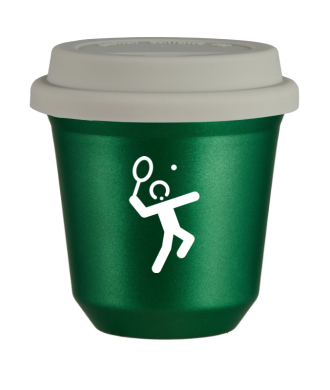 Kubek 150 ml ZIELONY METALIC "Tenis 2 (biały)", z białą pokrywką Kubek 150 ml ZIELONY METALIC "Tenis 2 (biały)", z białą pokrywką