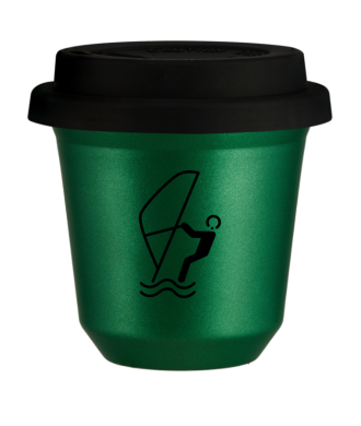 Kubek 150 ml ZIELONY METALIC "Sporty wodne", z czarną pokrywką Kubek 150 ml ZIELONY METALIC "Sporty wodne", z czarną pokrywką