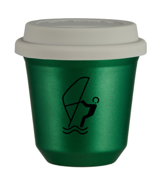 Kubek 150 ml ZIELONY METALIC "Sporty wodne (czarny)", z białą pokrywką Kubek 150 ml ZIELONY METALIC "Sporty wodne (czarny)", z białą pokrywką
