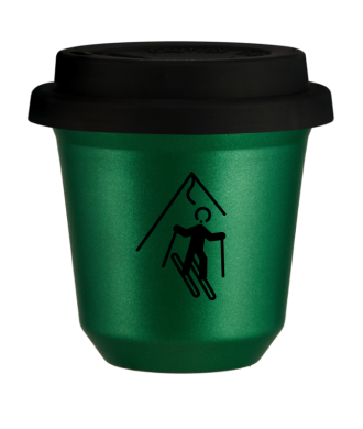Kubek 150 ml ZIELONY METALIC "Narciarstwo (czarny)", z czarną pokrywką Kubek 150 ml ZIELONY METALIC "Narciarstwo (czarny)", z czarną pokrywką