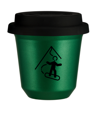 Kubek 150 ml ZIELONY METALIC "Snowboard (czarny)", z czarną pokrywką Kubek 150 ml ZIELONY METALIC "Snowboard (czarny)", z czarną pokrywką