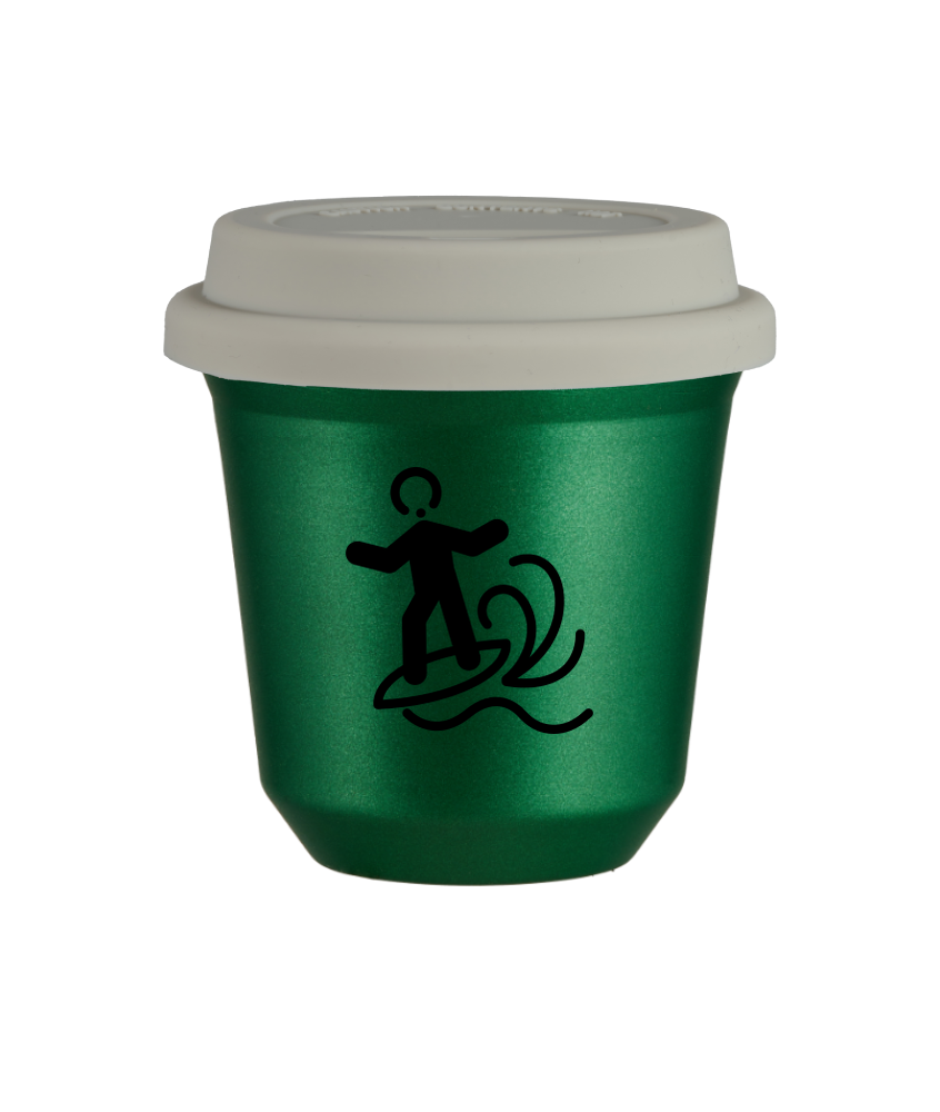 Kubek 150 ml ZIELONY METALIC "Windsurfing (czarny)", z białą pokrywką