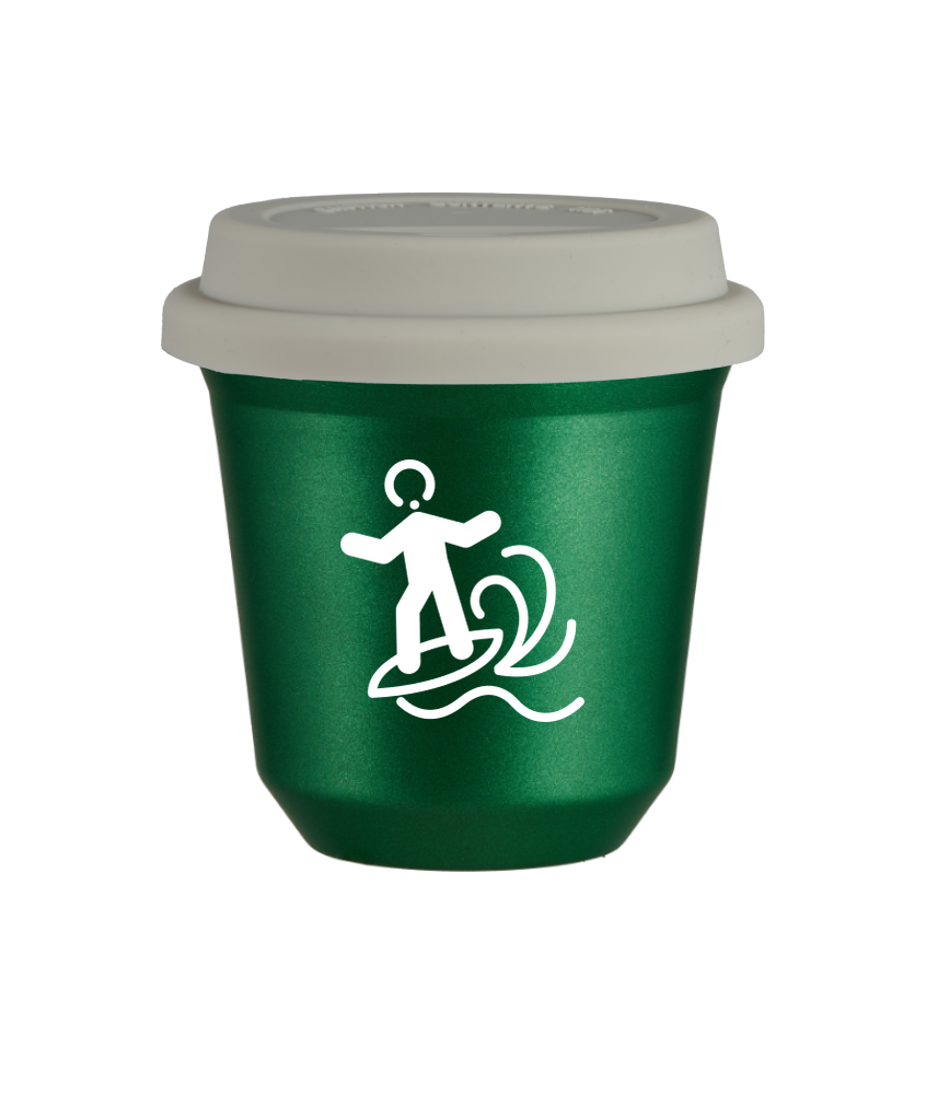 Kubek 150 ml ZIELONY METALIC "Windsurfing (biały)", z białą pokrywką