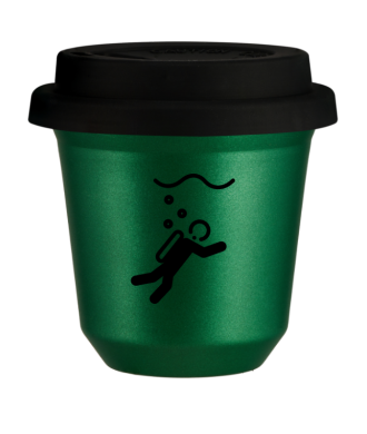 Kubek 150 ml ZIELONY METALIC "Nurkowanie (czarny)", z czarną pokrywką Kubek 150 ml ZIELONY METALIC "Nurkowanie (czarny)", z czarną pokrywką