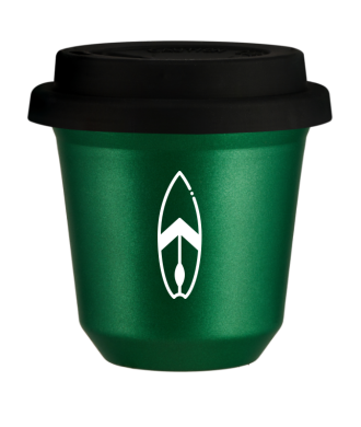 Kubek 150 ml ZIELONY METALIC "Deska (biały)", z czarną pokrywką Kubek 150 ml ZIELONY METALIC "Deska (biały)", z czarną pokrywką