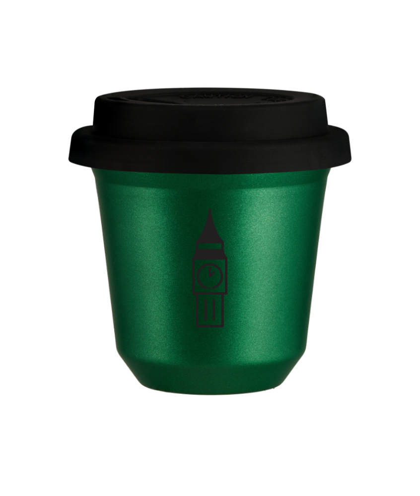Kubek 150 ml ZIELONY METALIC "BIG BEN (czarny)", z czarną pokrywką