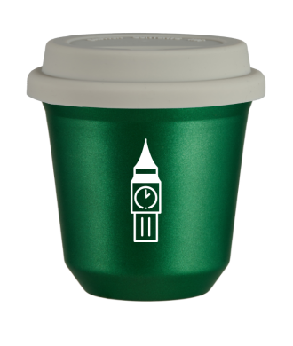 Kubek 150 ml ZIELONY METALIC "BIG BEN (biały)", z białą pokrywką Kubek 150 ml ZIELONY METALIC "BIG BEN (biały)", z białą pokrywką