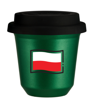 Kubek zielony 150 ml, FLAGA POLSKI (czarny) z pokrywka czarna