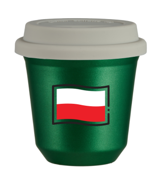 Kubek zielony 150 ml, FLAGA POLSKI (czarny) z pokrywka biala