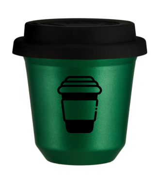 Kubek 150 ml ZIELONY METALIC, z czarną pokrywką Kubek 150 ml ZIELONY METALIC, z czarną pokrywką