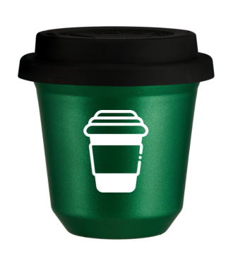 Kubek 150 ml ZIELONY METALIC, z czarną pokrywką Kubek 150 ml ZIELONY METALIC, z czarną pokrywką