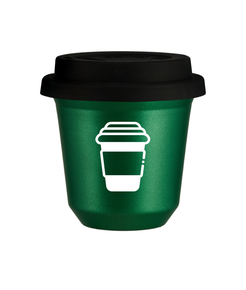 Kubek 150 ml ZIELONY METALIC, z czarną pokrywką