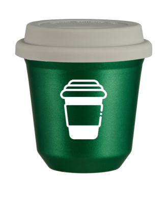 Kubek 150 ml ZIELONY METALIC, z białą pokrywką Kubek 150 ml ZIELONY METALIC, z białą pokrywką