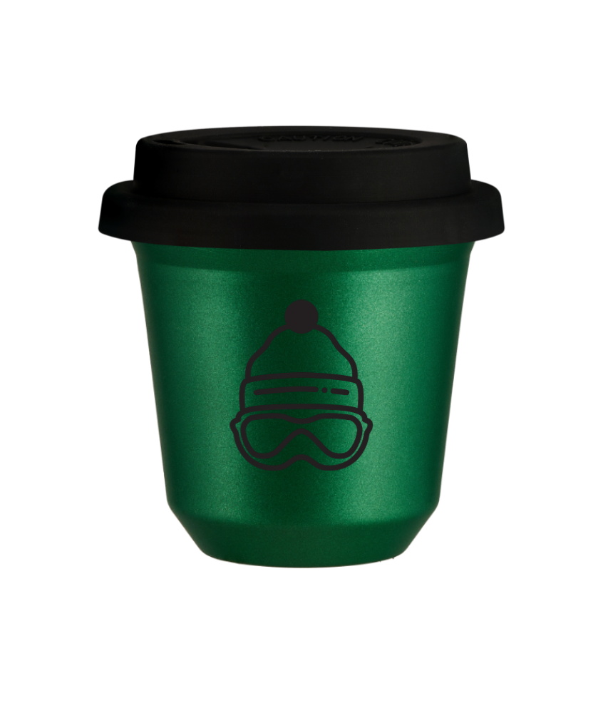 Kubek 150 ml ZIELONY METALIC "Czapka", z czarną pokrywką