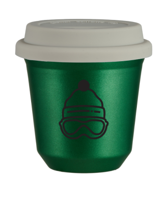 Kubek 150 ml ZIELONY METALIC "Czapka", z białą pokrywką Kubek 150 ml ZIELONY METALIC "Czapka", z białą pokrywką