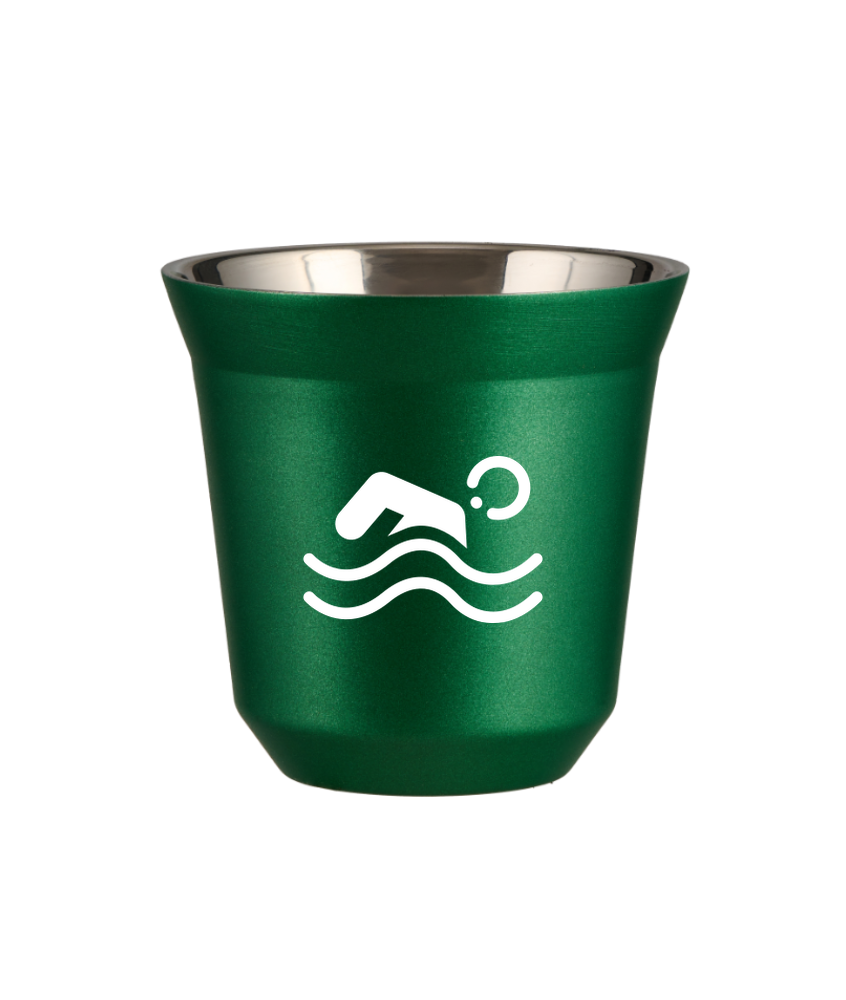 Kubek 150 ml ZIELONY METALIC "Pływanie (biały)"