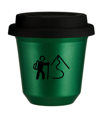 Kubek 150 ml ZIELONY METALIC "Wspinaczka 2 (czarny)", z czarną pokrywką Kubek 150 ml ZIELONY METALIC "Wspinaczka 2 (czarny)", z czarną pokrywką