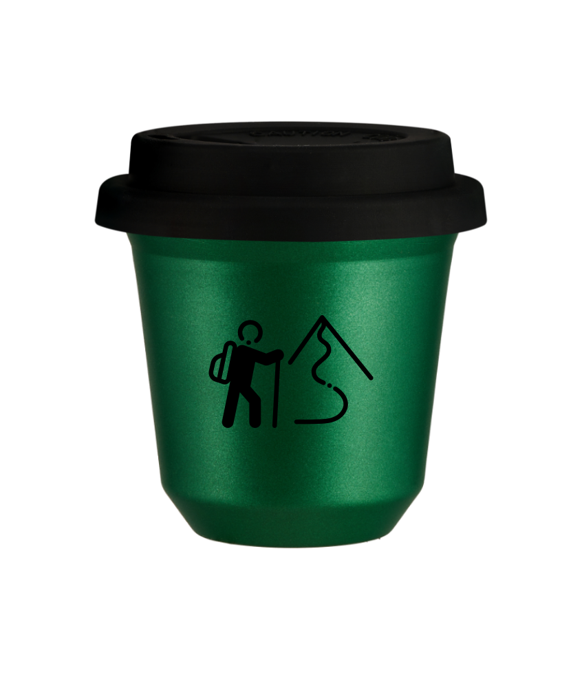 Kubek 150 ml ZIELONY METALIC "Wspinaczka 2 (czarny)", z czarną pokrywką