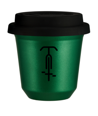 Kubek 150 ml ZIELONY METALIC "Kolarstwo 1 (czarny)", z czarną pokrywką Kubek 150 ml ZIELONY METALIC "Kolarstwo 1 (czarny)", z czarną pokrywką