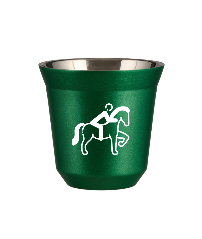 Kubek 150 ml ZIELONY METALIC "Jeździectwo 2 (biały)"