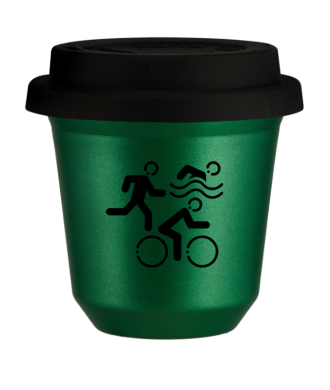 Kubek 150 ml ZIELONY METALIC "Sporty (czarny)", z czarną pokrywką Kubek 150 ml ZIELONY METALIC "Sporty (czarny)", z czarną pokrywką