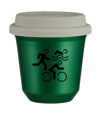 Kubek 150 ml ZIELONY METALIC "Sporty (czarny)", z białą pokrywką Kubek 150 ml ZIELONY METALIC "Sporty (czarny)", z białą pokrywką