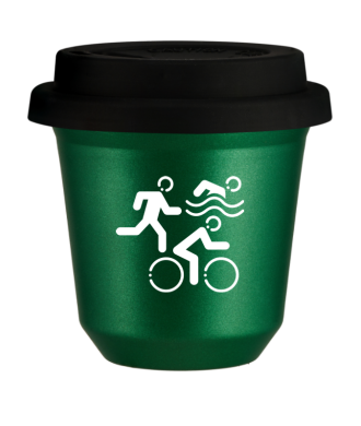 Kubek 150 ml ZIELONY METALIC "Sporty (biały)", z czarną pokrywką Kubek 150 ml ZIELONY METALIC "Sporty (biały)", z czarną pokrywką