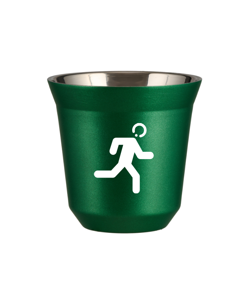 Kubek 150 ml ZIELONY METALIC "Biegacz (biały)"