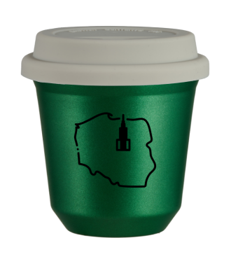 Kubek zielony 150 ml, POLSKA (czarny) z pokrywka biala