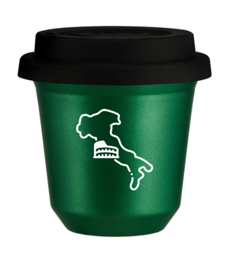 Kubek 150 ml ZIELONY METALIC "Włochy (biały)", z czarną pokrywką Kubek 150 ml ZIELONY METALIC "Włochy (biały)", z czarną pokrywką