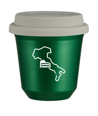 Kubek 150 ml ZIELONY METALIC "Włochy (biały)", z białą pokrywką Kubek 150 ml ZIELONY METALIC "Włochy (biały)", z białą pokrywką