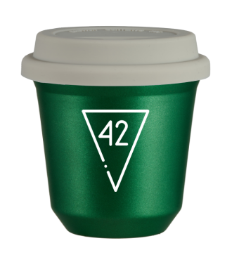 Kubek 150 ml ZIELONY METALIC "42 (biały)", z białą pokrywką Kubek 150 ml ZIELONY METALIC "42 (biały)", z białą pokrywką