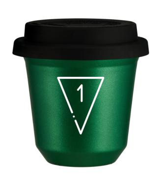 Kubek 150 ml ZIELONY METALIC "1 (biały)", z czarną pokrywką Kubek 150 ml ZIELONY METALIC "1 (biały)", z czarną pokrywką