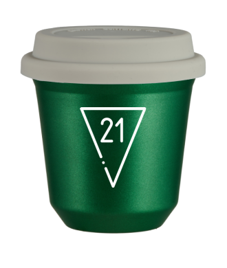 Kubek 150 ml ZIELONY METALIC "21 (biały)", z białą pokrywką Kubek 150 ml ZIELONY METALIC "21 (biały)", z białą pokrywką
