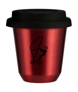 Kubek 150 ml CZERWONY METALIC "Sporty wodne (czarny)", z czarną pokrywką Kubek 150 ml CZERWONY METALIC "Sporty wodne (czarny)", z czarną pokrywką