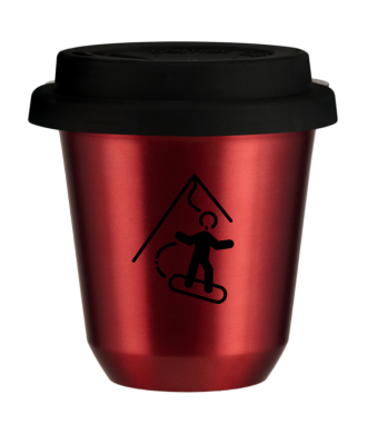 Kubek 150 ml CZERWONY METALIC "Snowboard (czarny)", z czarną pokrywką Kubek 150 ml CZERWONY METALIC "Snowboard (czarny)", z czarną pokrywką