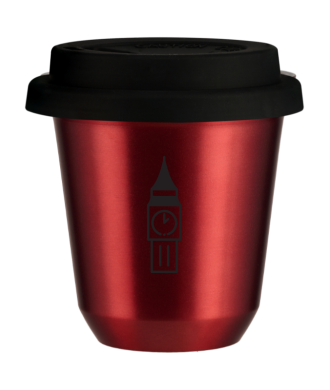 Kubek 150 ml CZERWONY METALIC "BIG BEN", z czarną pokrywką Kubek 150 ml CZERWONY METALIC "BIG BEN", z czarną pokrywką
