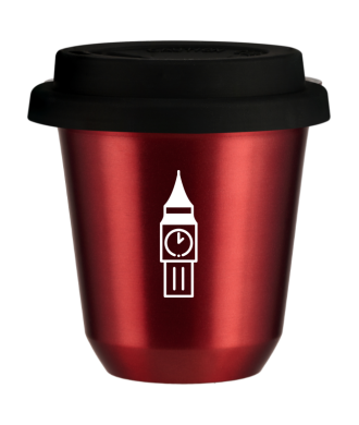 Kubek 150 ml CZERWONY METALIC "BIG BEN (biały)", z czarną pokrywką Kubek 150 ml CZERWONY METALIC "BIG BEN (biały)", z czarną pokrywką